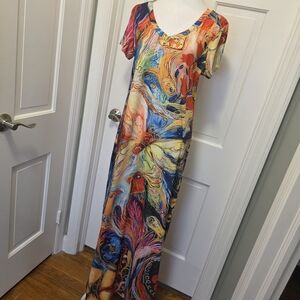 NWT Noracora Colorful Artsy Print Maxi Dress Size Small, Resortwear